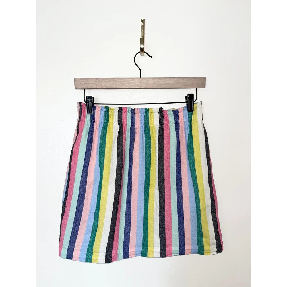J. Crew Linen Cotton Mixed‎ Stripe Sidewalk Mini Skirt Lined with Pockets | 4